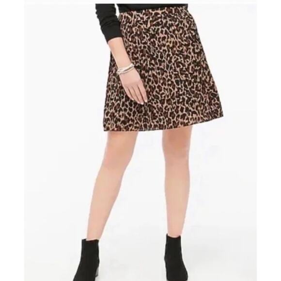 J.Crew Skirt Women 4 Brown Black Cheetah Animal Print Mini Pleated - Picture 1 of 10